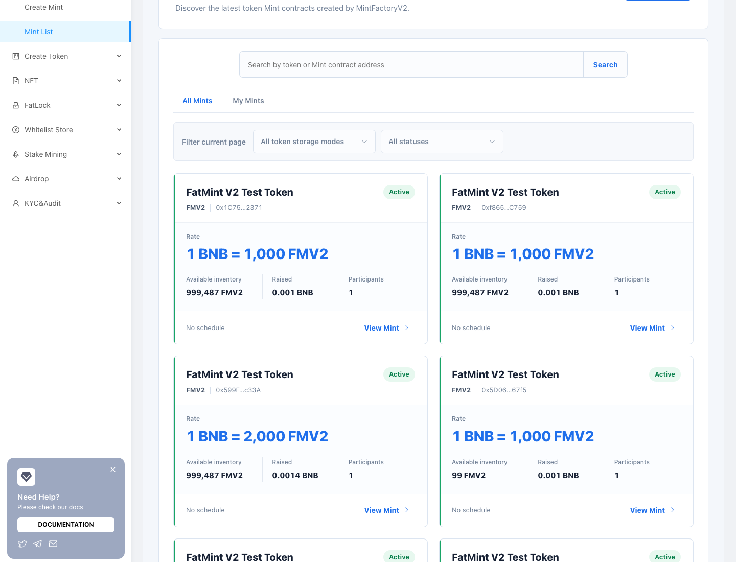 Mint list, search, and filters